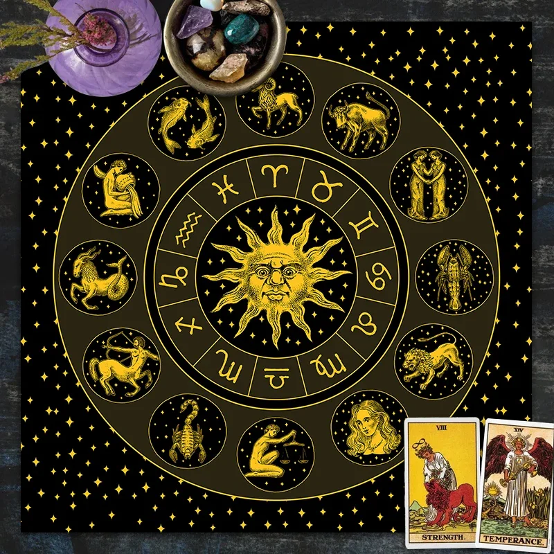 Zodiac Party Games - قماش التاروت المخملي بتصميم الشمس الذهبية